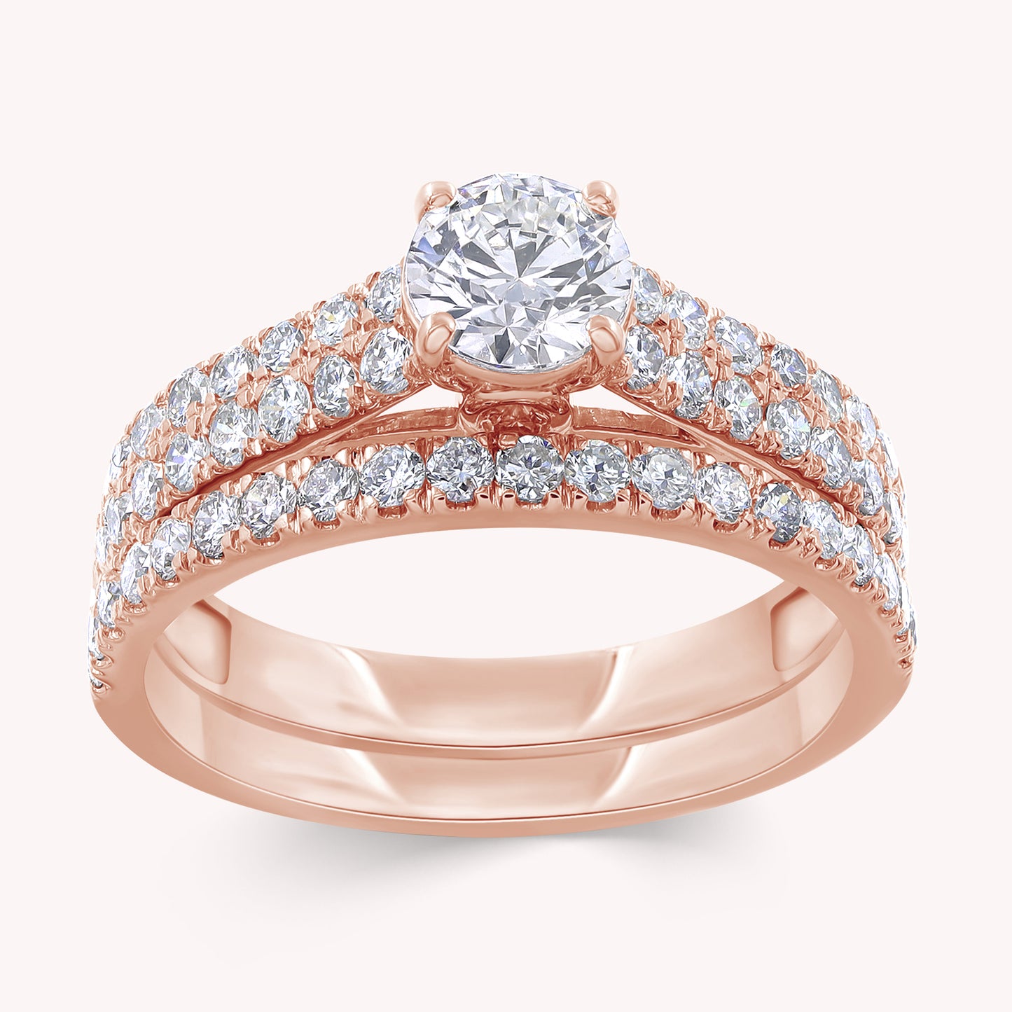 Round Shape Lab Grown Diamond Engagement Bridal Set Ring - 1.00 CTW