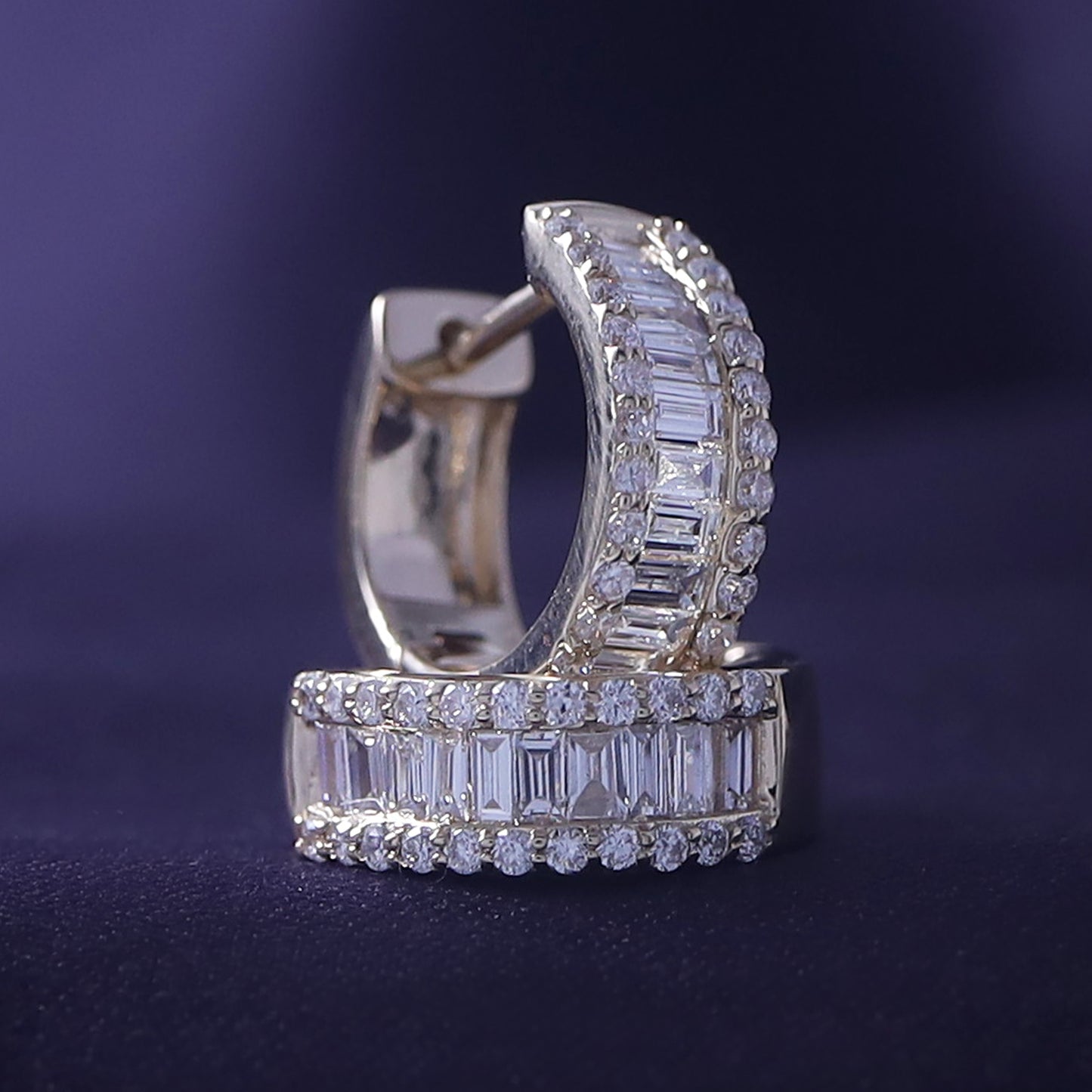 Baguette & Round Huggie Hoop Lab Grown Diamond Earrings - 2/3 CTW