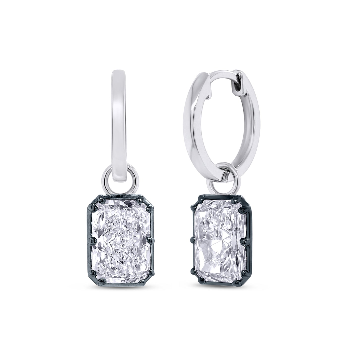 Huggie Earrings For Women, Emerald Shape Lab Grown Diamond Two Tone Huggie Earring