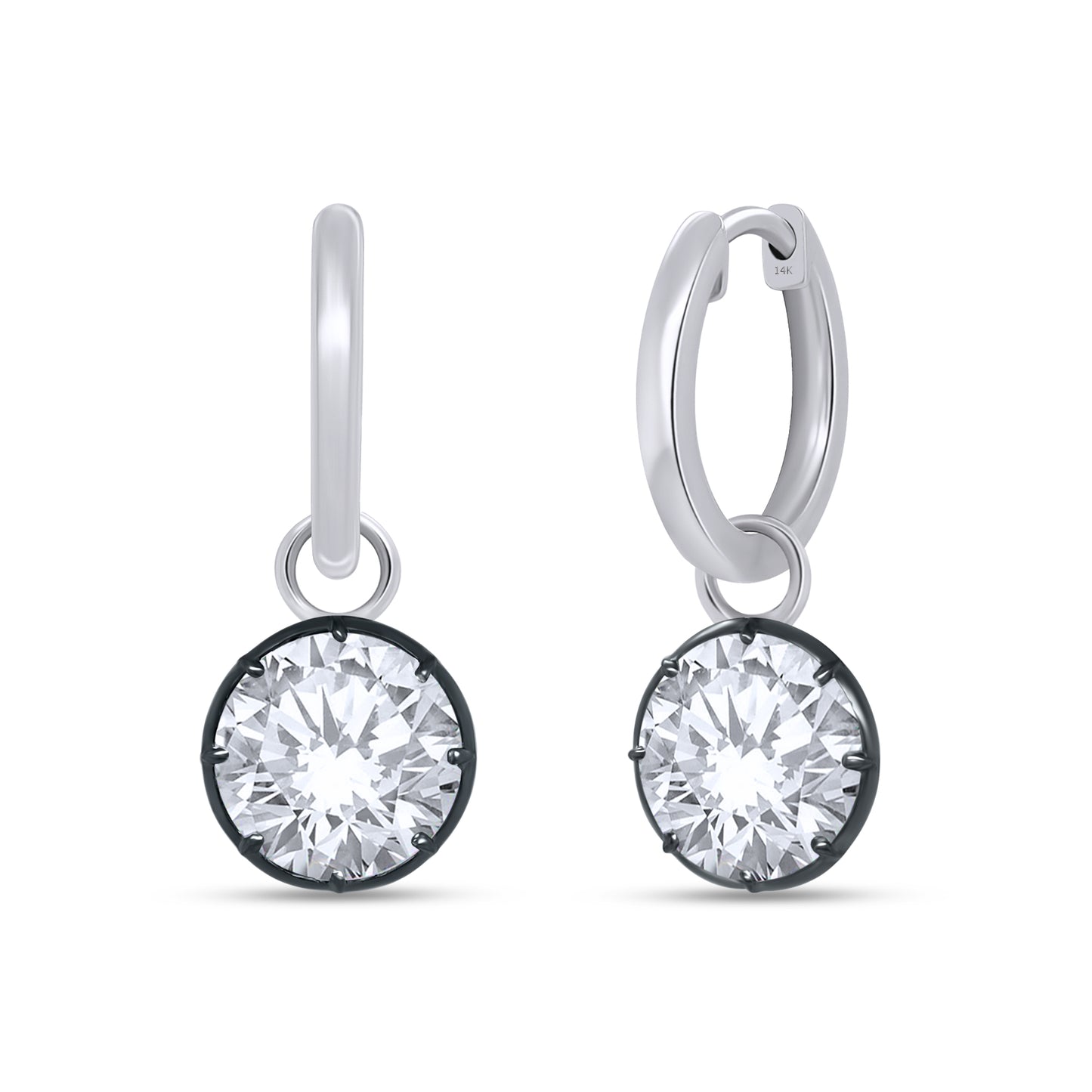 Huggie Earrings For Women, Round Shape Lab Grown Diamond Two Tone Huggie Earring