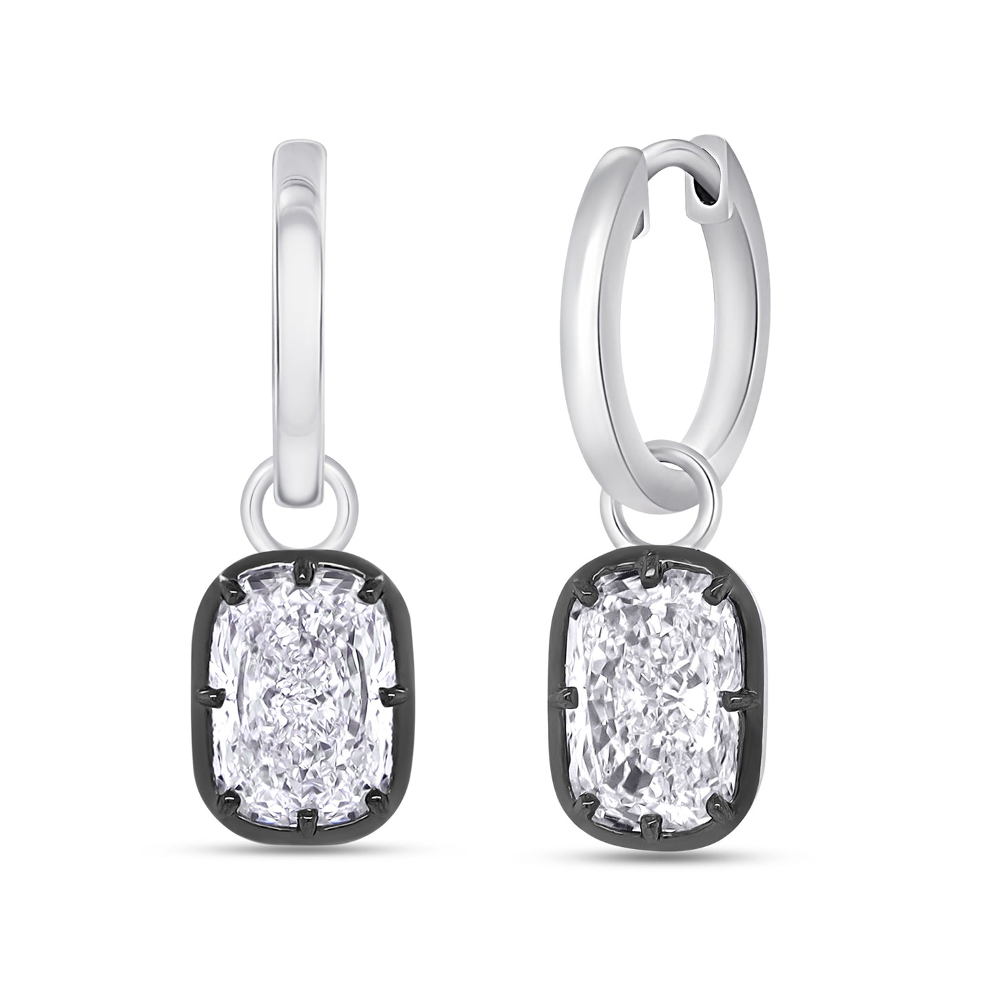 Huggie Earrings For Women, Cushion Shape Lab Grown Diamond Two Tone Huggie Earring