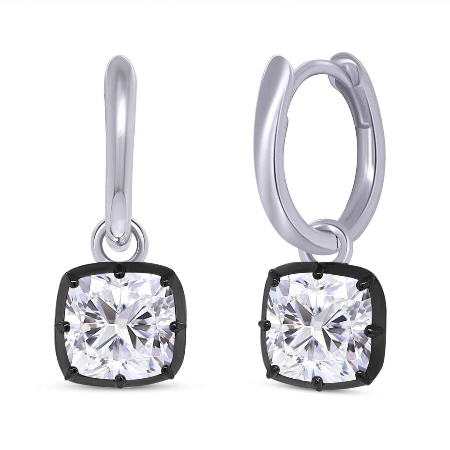 Huggie Earrings For Women, Cushion Shape Lab Grown Diamond Two Tone Huggie Earring