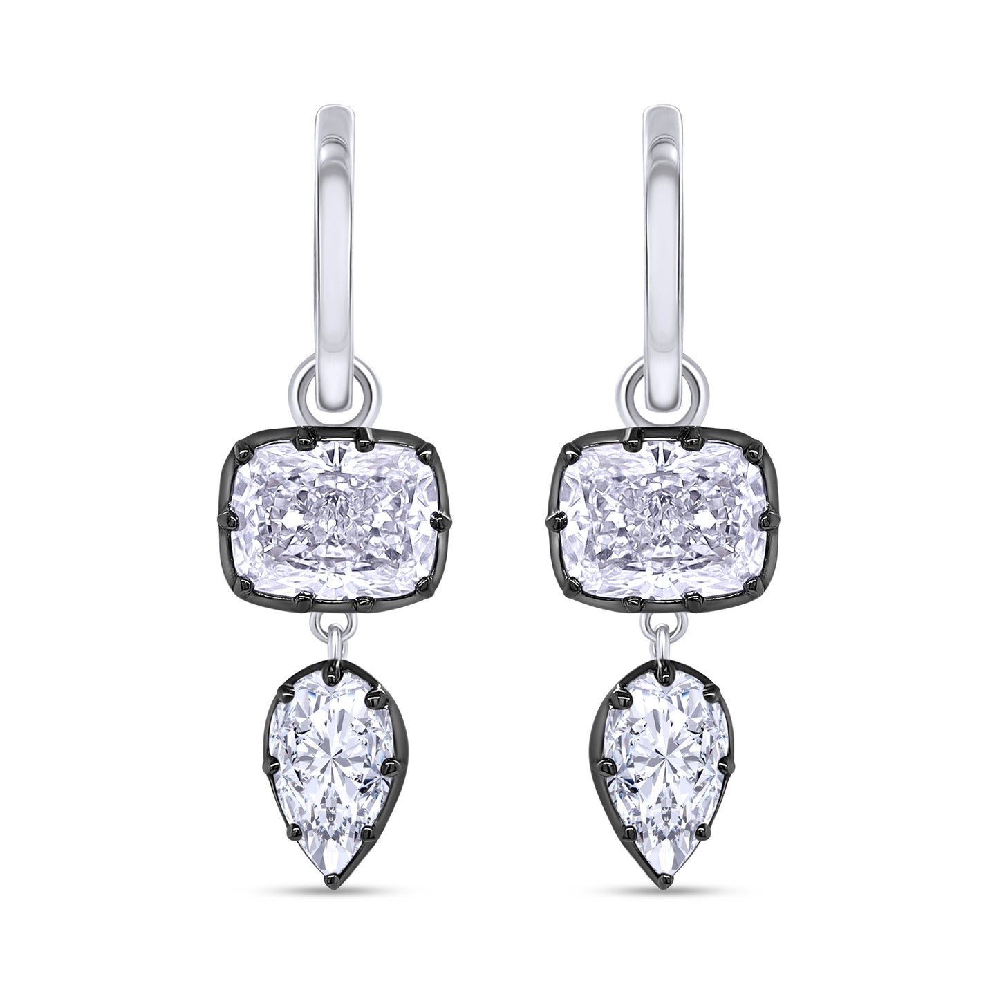 Huggie Earrings For Women, Cushion and Pear Shape Lab Grown Diamond Two Tone Huggie Earring