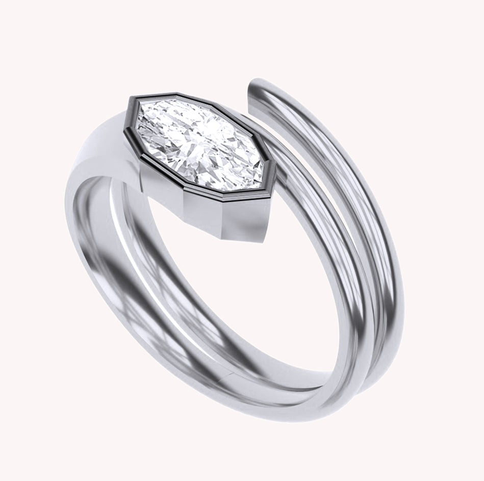 Bypass Ring for Women, Marquise Shape Lab Grown Two Tone Solitaire Rings