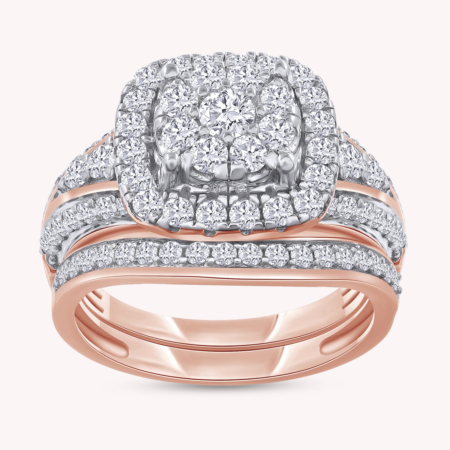 Round Shape Lab Grown Diamond Double Halo Bridal Ring Set Ring- 1.00 CTW