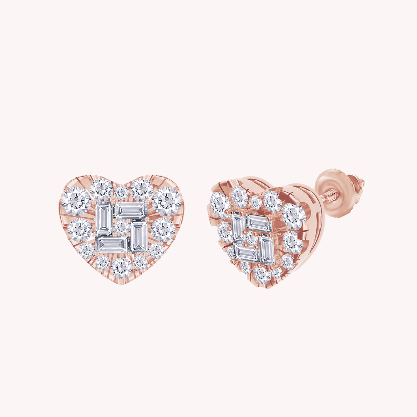 Lab Grown Diamond Round and Baguette Heart Stud Earrings