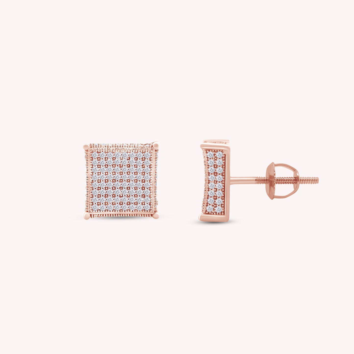 Pave Set Lab Grown Diamond Square Stud Earrings Unisex
