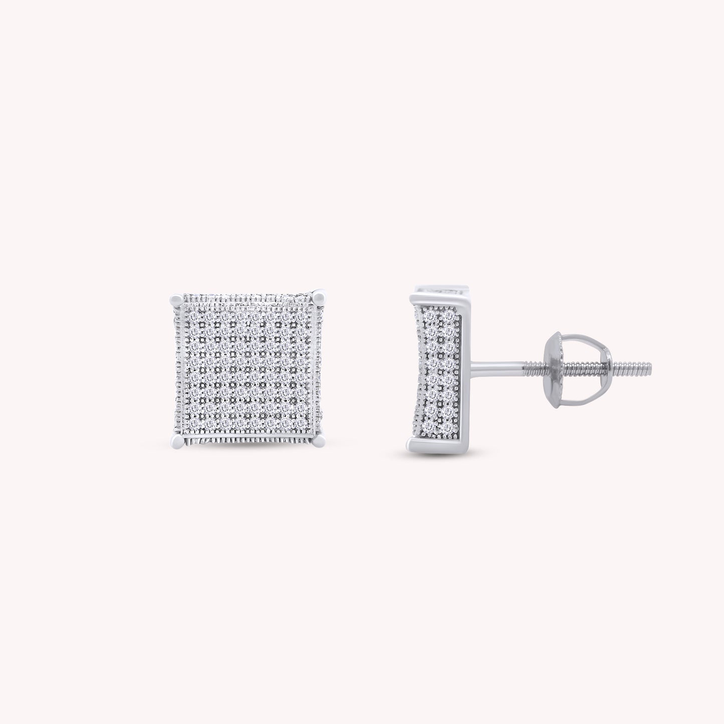 Pave Set Lab Grown Diamond Square Stud Earrings Unisex