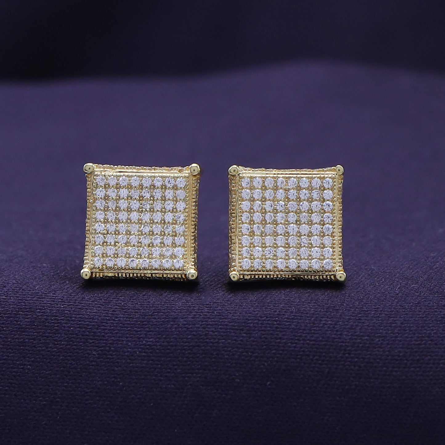 Pave Set Lab Grown Diamond Square Stud Earrings Unisex