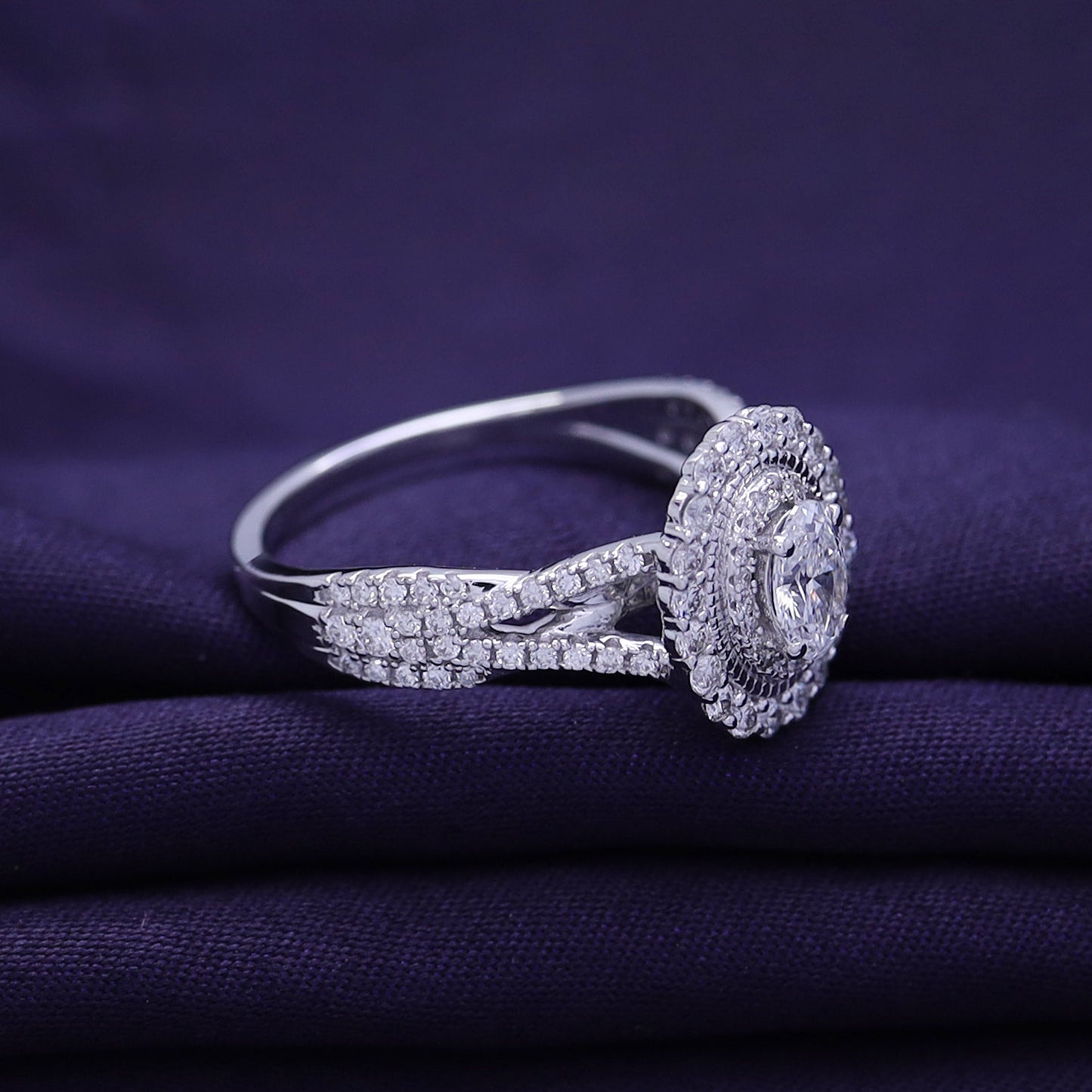 Oval Cut Lab Grown Diamond Halo Split Shank Engagement Ring - 0.95 CTW