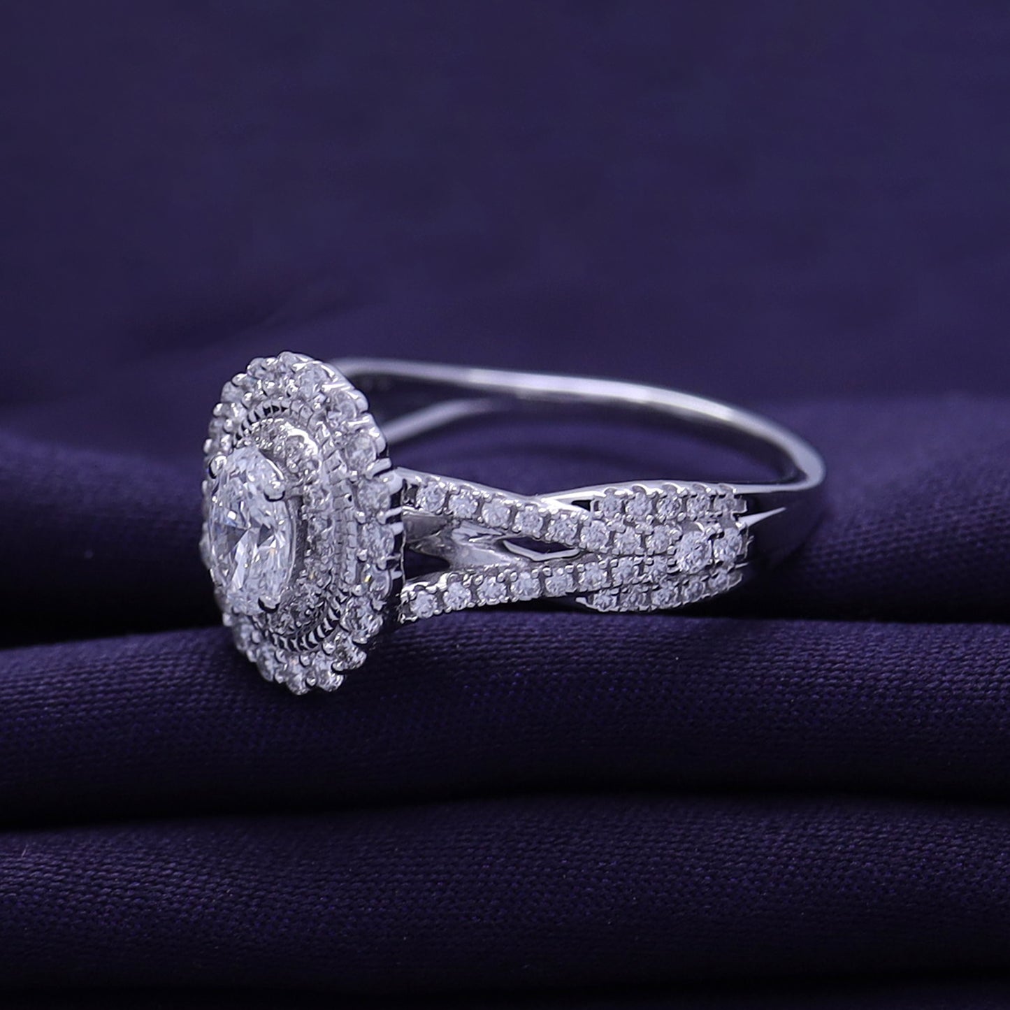 Oval Cut Lab Grown Diamond Halo Split Shank Engagement Ring - 0.95 CTW