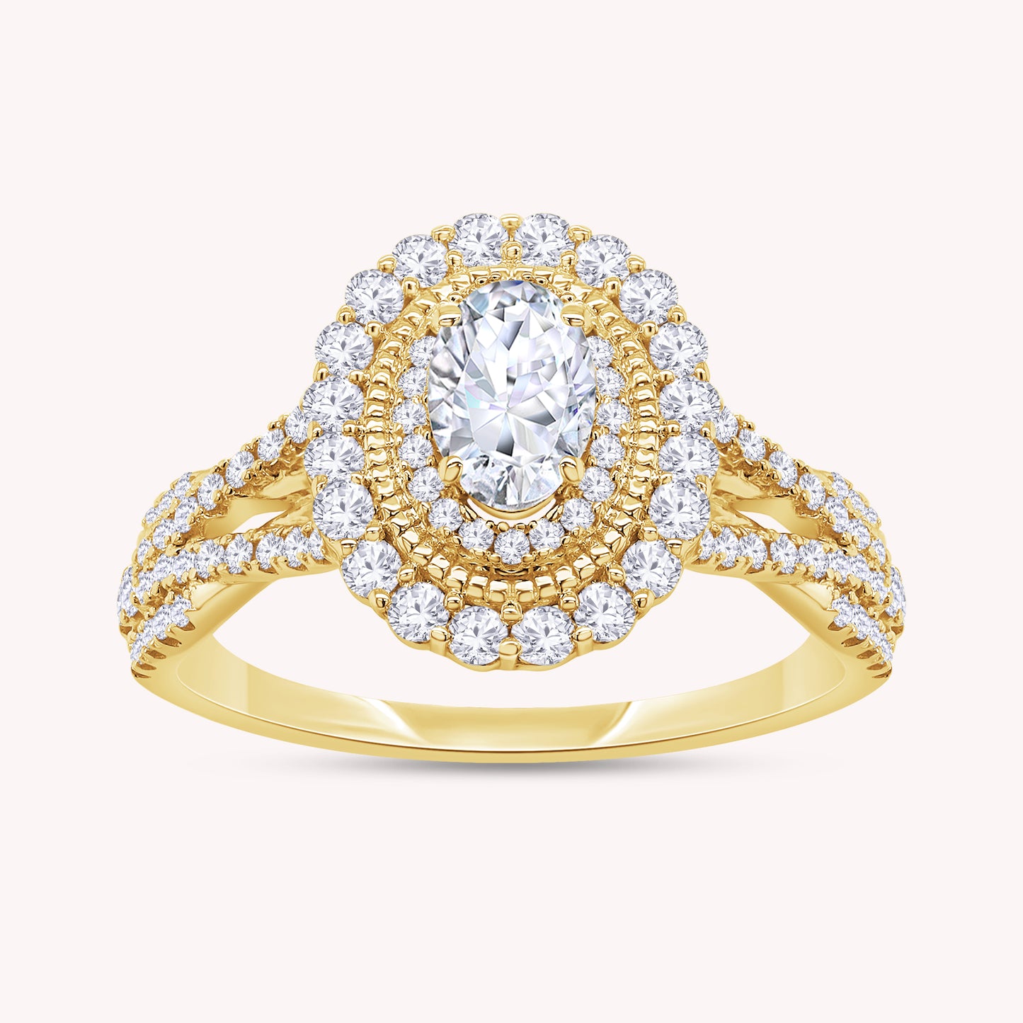 Oval Cut Lab Grown Diamond Halo Split Shank Engagement Ring - 0.95 CTW