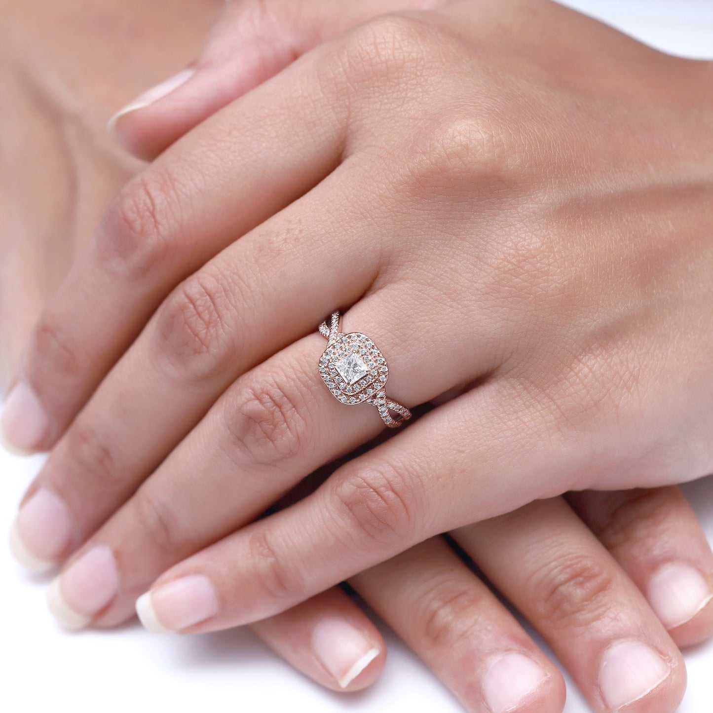 Princess Cut Double Halo Lab Grown Diamond Engagement Ring - 2/3 CTW
