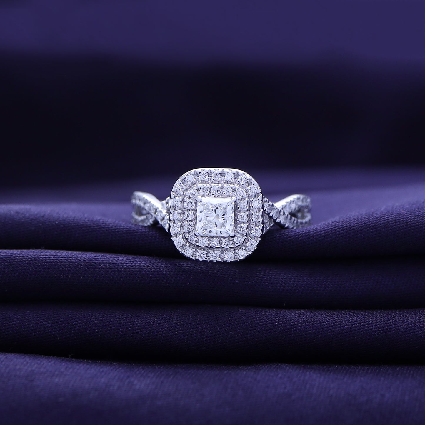 Princess Cut Double Halo Lab Grown Diamond Engagement Ring - 2/3 CTW