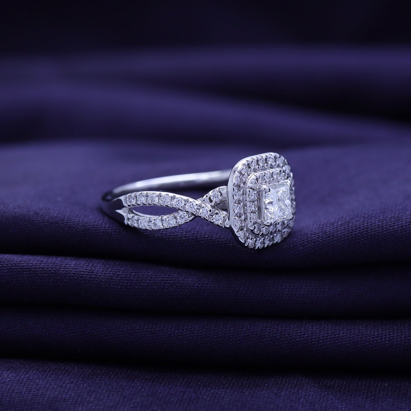 Princess Cut Double Halo Lab Grown Diamond Engagement Ring - 2/3 CTW