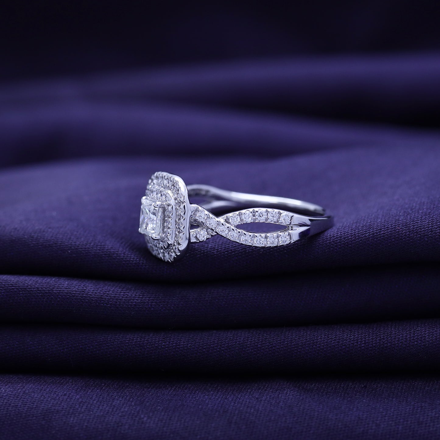 Princess Cut Double Halo Lab Grown Diamond Engagement Ring - 2/3 CTW