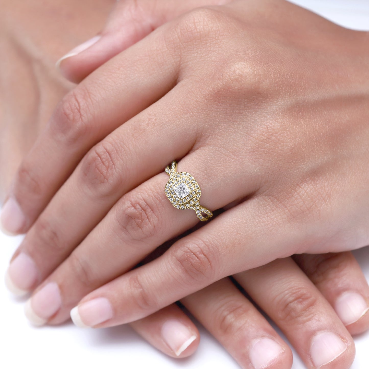 Princess Cut Double Halo Lab Grown Diamond Engagement Ring - 2/3 CTW
