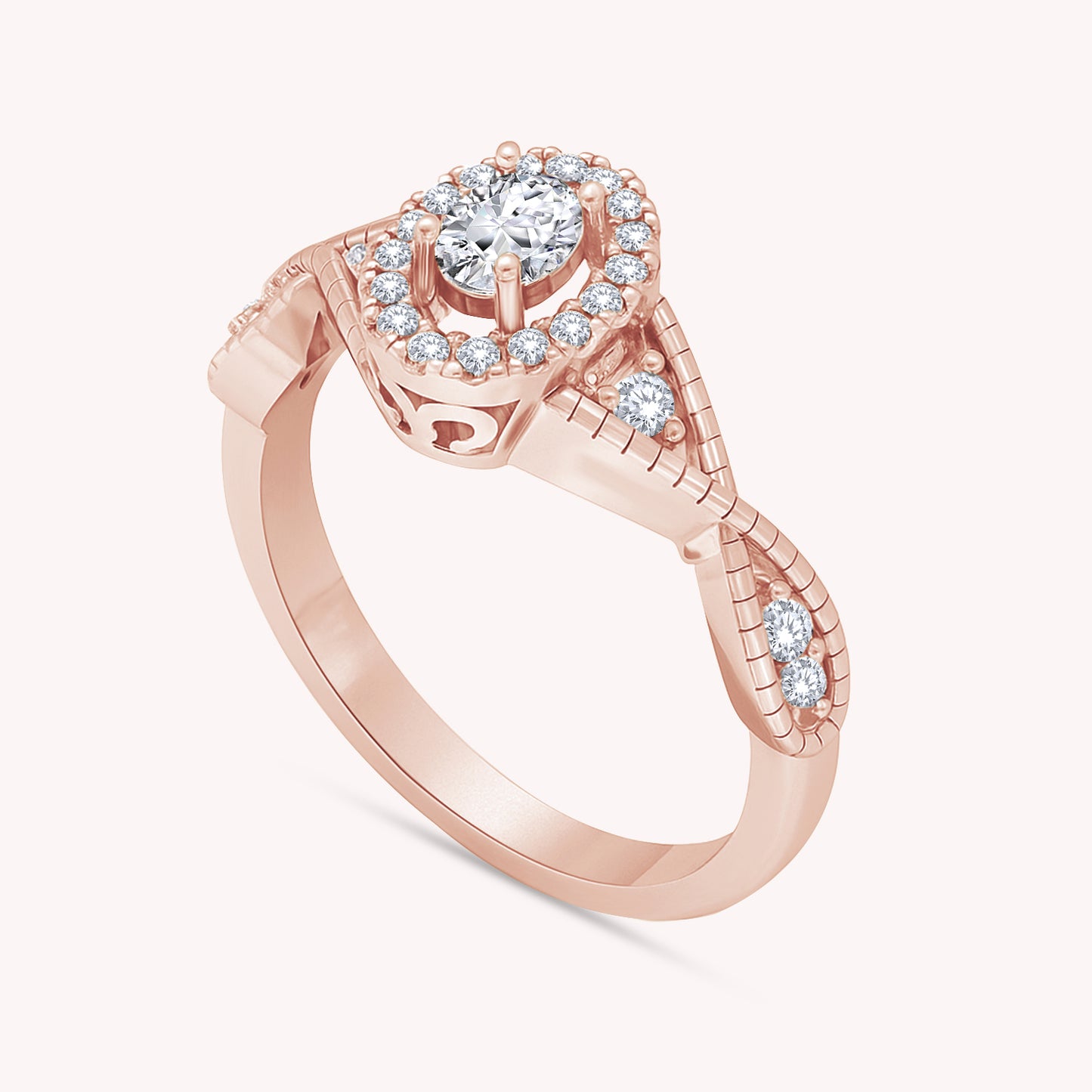 0.33 Carat Lab Grown Diamond Twisted Shank Halo Engagement Ring