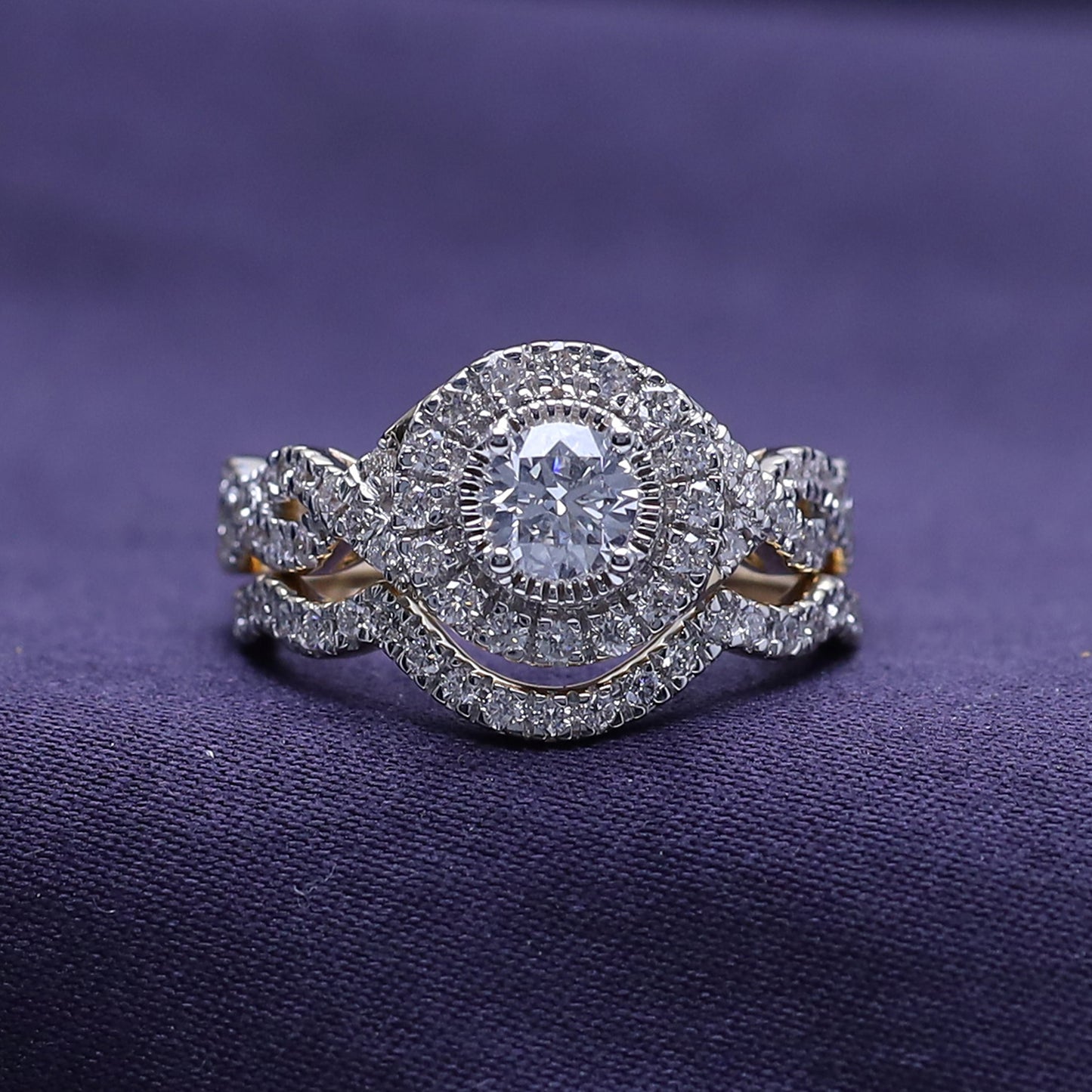 Round Shape Lab Grown Diamond Twisted Shank Bridal Set Ring - 1.00 CTW