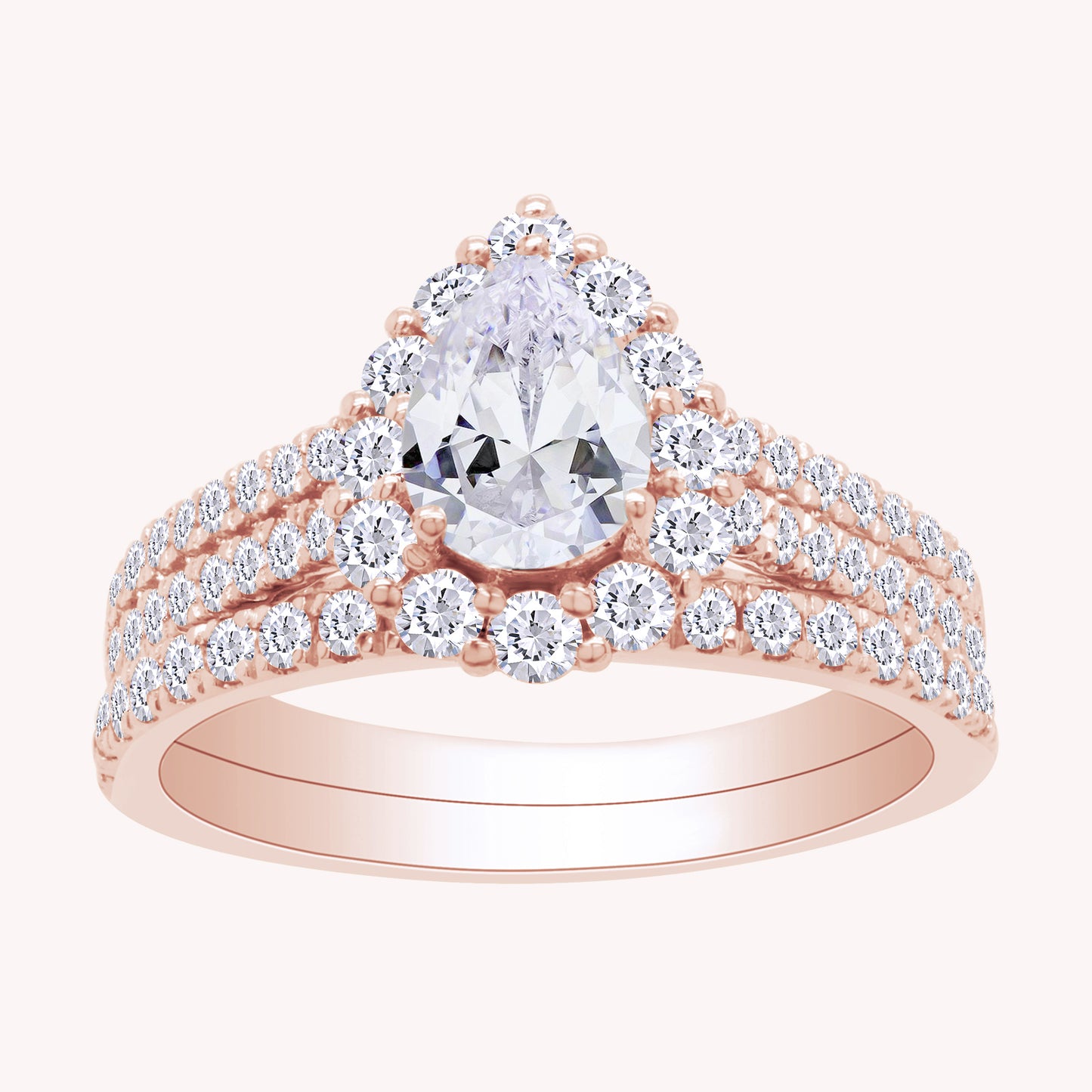 Pear and Round shape Lab Grown Diamond halo bridal set ring- 1.00 CTW