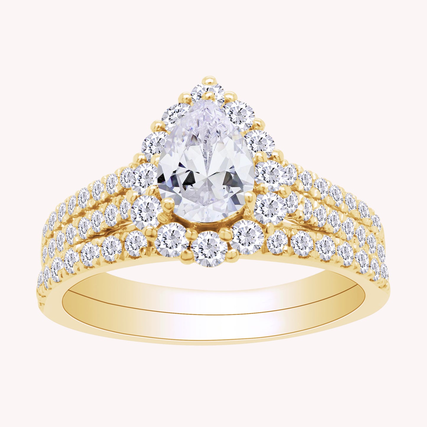 Pear and Round shape Lab Grown Diamond halo bridal set ring- 1.00 CTW