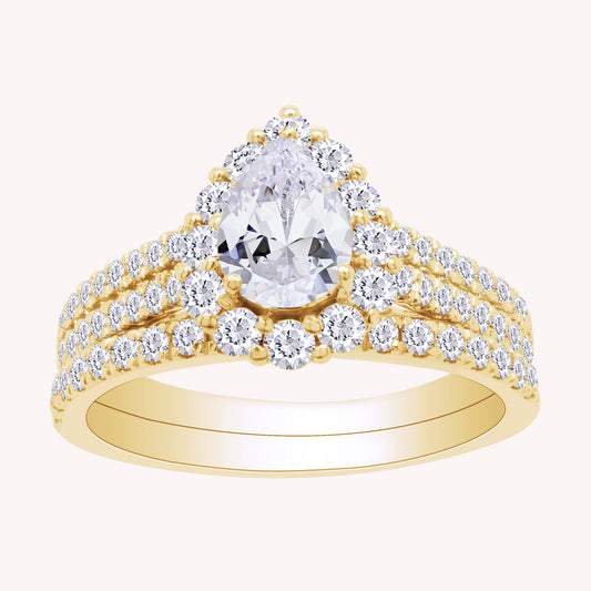 Pear and Round shape Lab Grown Diamond halo bridal set ring- 1.00 CTW