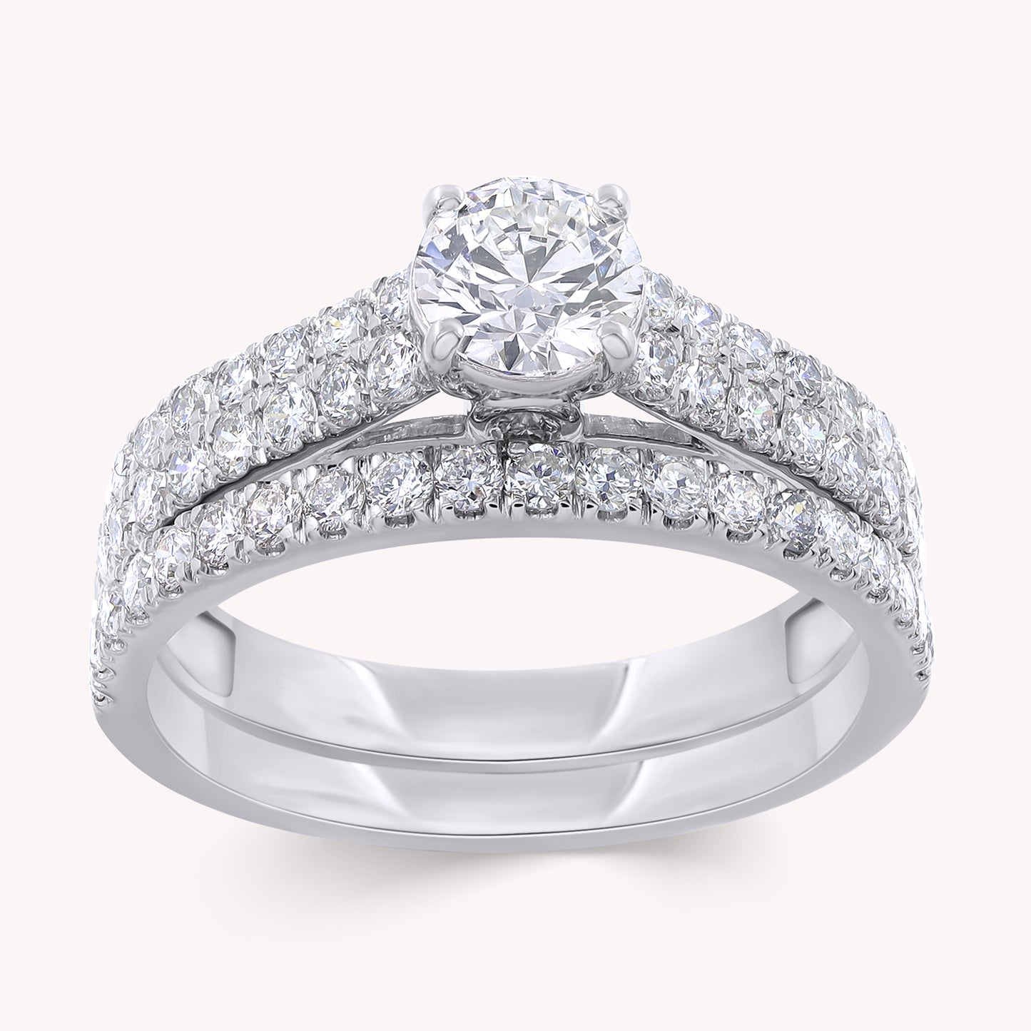 Round Shape Lab Grown Diamond Engagement Bridal Set Ring - 1.00 CTW