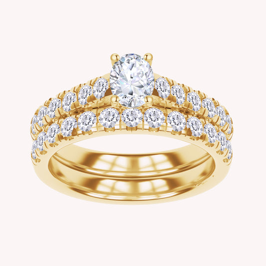 Oval and Round shape solitaire bridal set Ring - 1.00 CTW