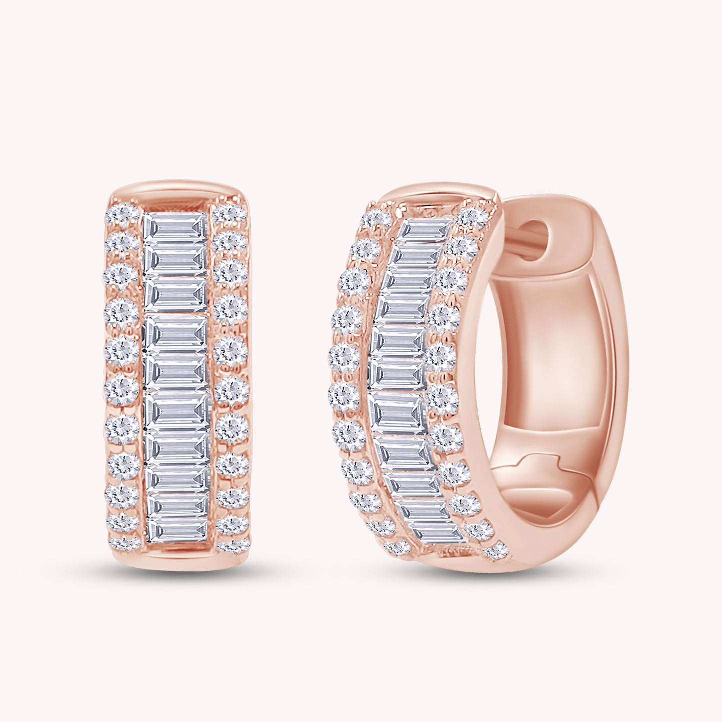 Baguette & Round Huggie Hoop Lab Grown Diamond Earrings - 2/3 CTW