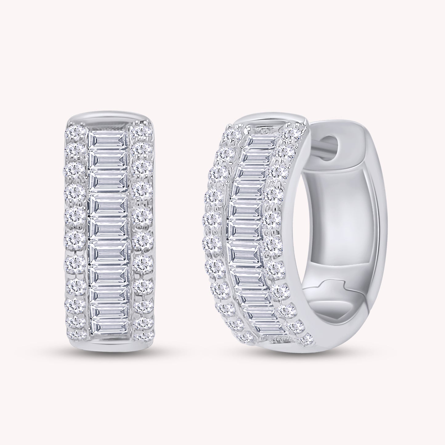 Baguette & Round Huggie Hoop Lab Grown Diamond Earrings - 2/3 CTW