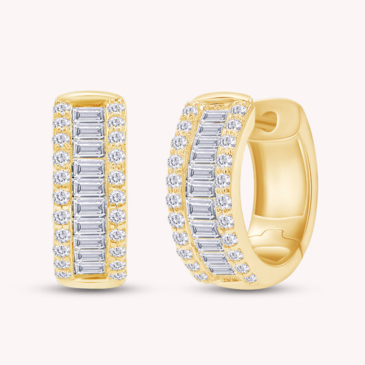 Baguette & Round Huggie Hoop Lab Grown Diamond Earrings - 2/3 CTW