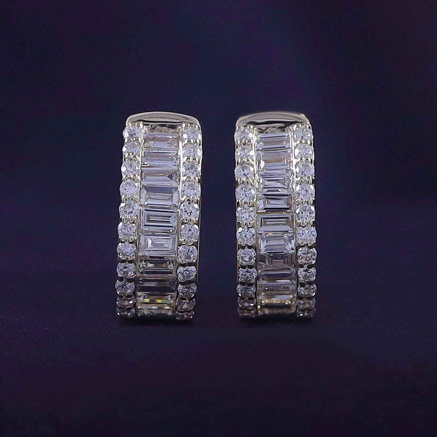 Baguette & Round Huggie Hoop Lab Grown Diamond Earrings - 2/3 CTW