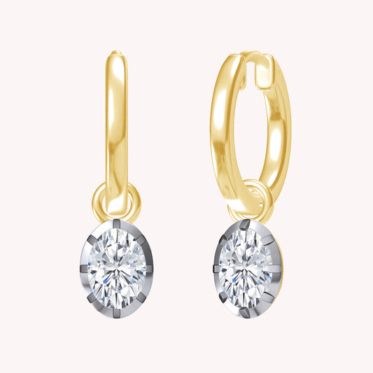 Hoop Earrings For Women, Oval Shape Lab Grown Diamond Two Tone Huggie Earring