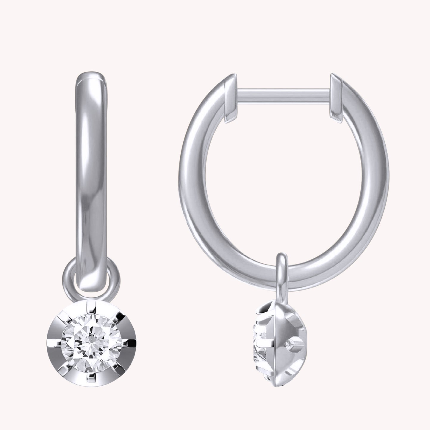 Huggie Earrings For Women, Round Shape Lab Grown Diamond Two Tone Huggie Earring