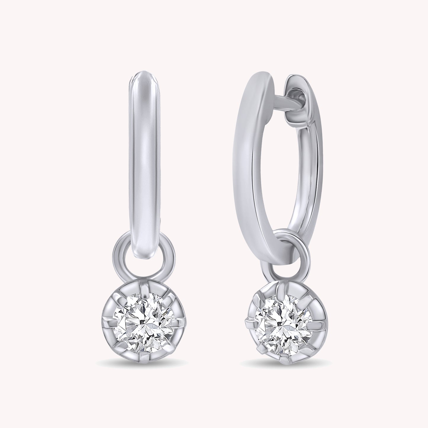 Huggie Earrings For Women, Round Shape Lab Grown Diamond Two Tone Huggie Earring