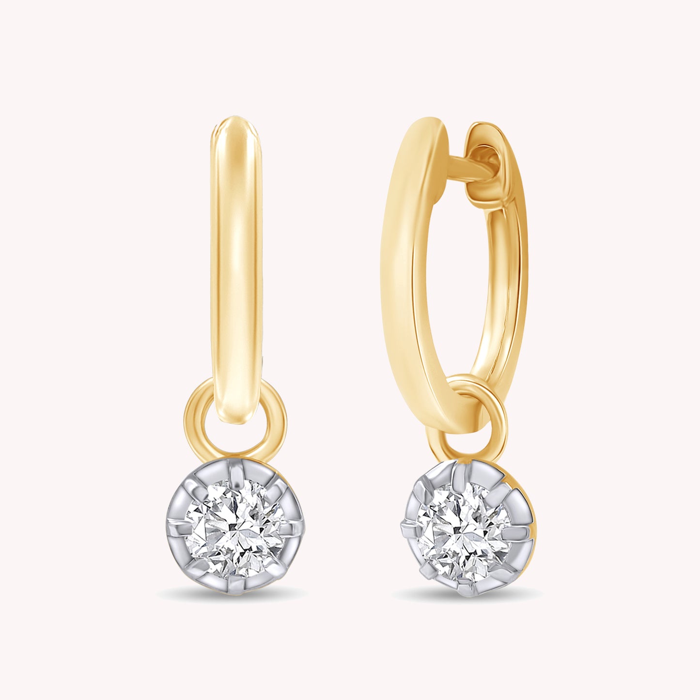 Huggie Earrings For Women, Round Shape Lab Grown Diamond Two Tone Huggie Earring