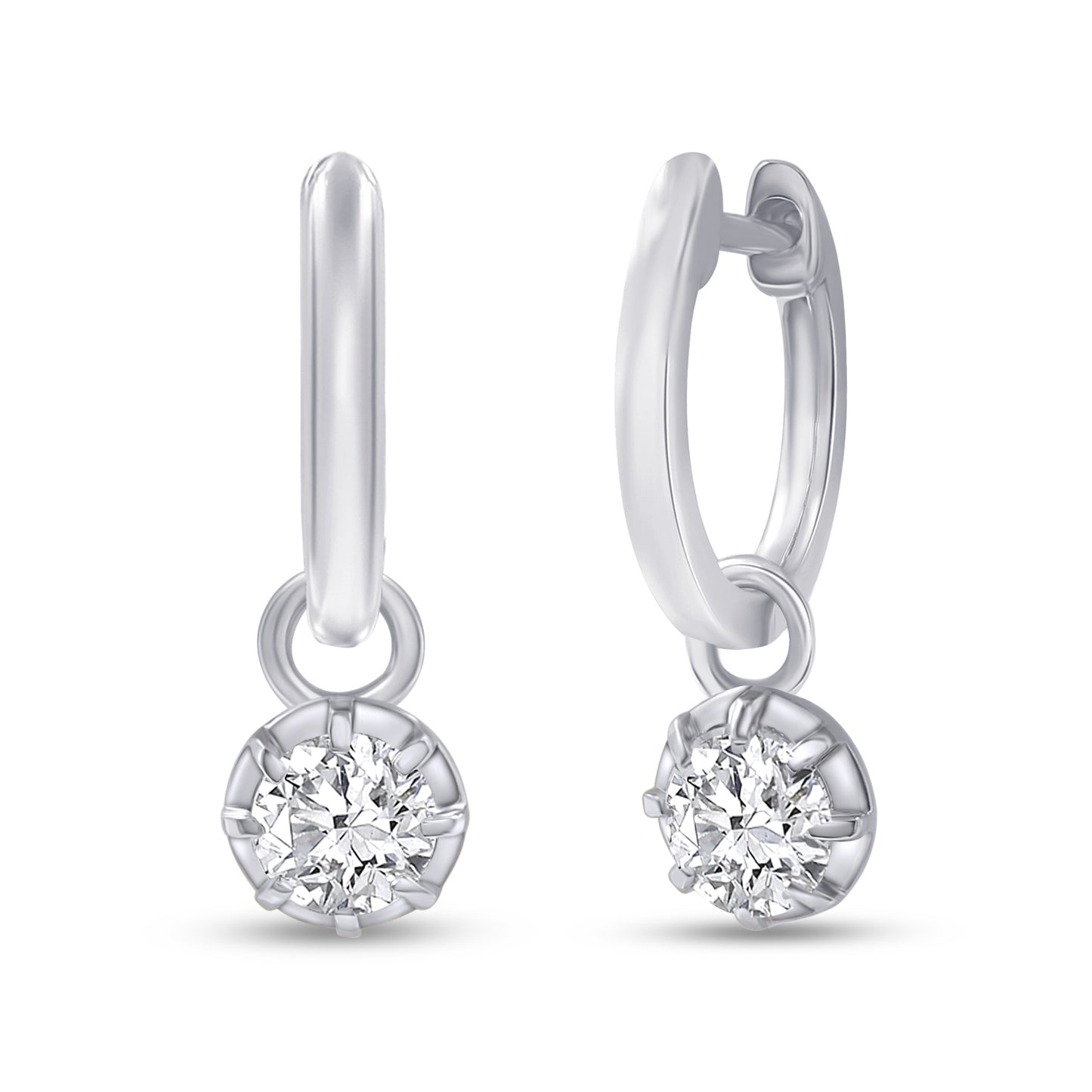 Huggie Earrings For Women, Round Shape Lab Grown Diamond Two Tone Huggie Earring