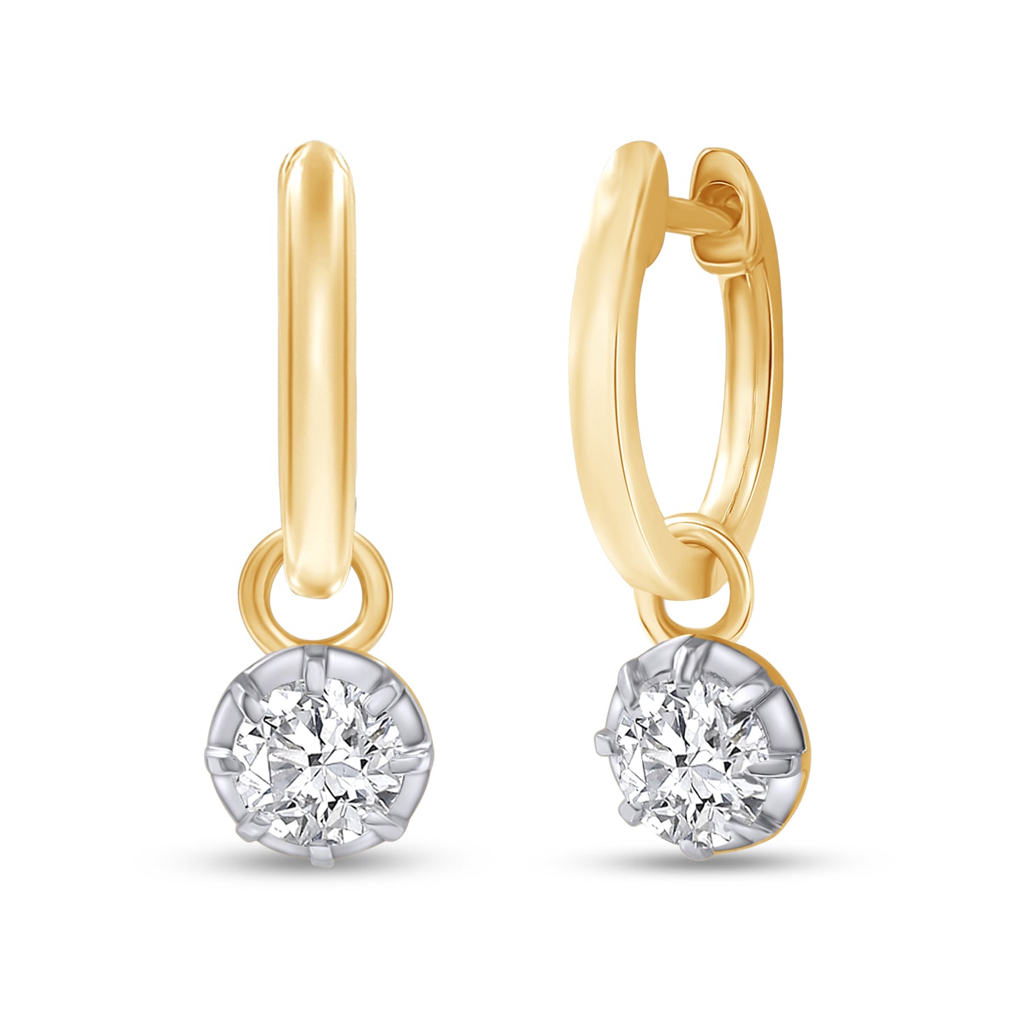 Huggie Earrings For Women, Round Shape Lab Grown Diamond Two Tone Huggie Earring