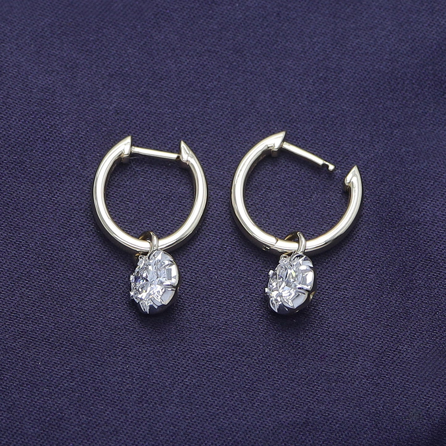 Huggie Earrings For Women, Round Shape Lab Grown Diamond Two Tone Huggie Earring