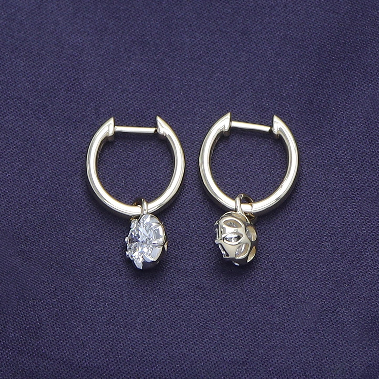 Huggie Earrings For Women, Round Shape Lab Grown Diamond Two Tone Huggie Earring