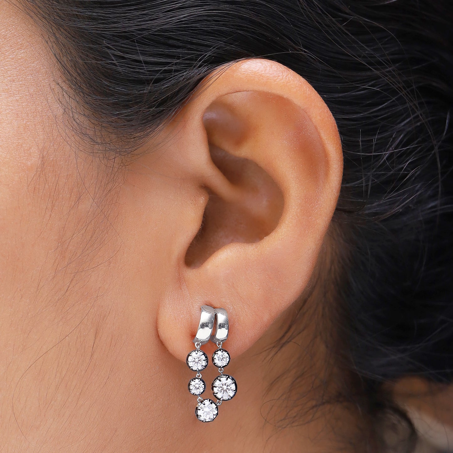 Hoop Earrings For Women, Round Shape Lab Grown Diamond Two Tone Hoop Earring