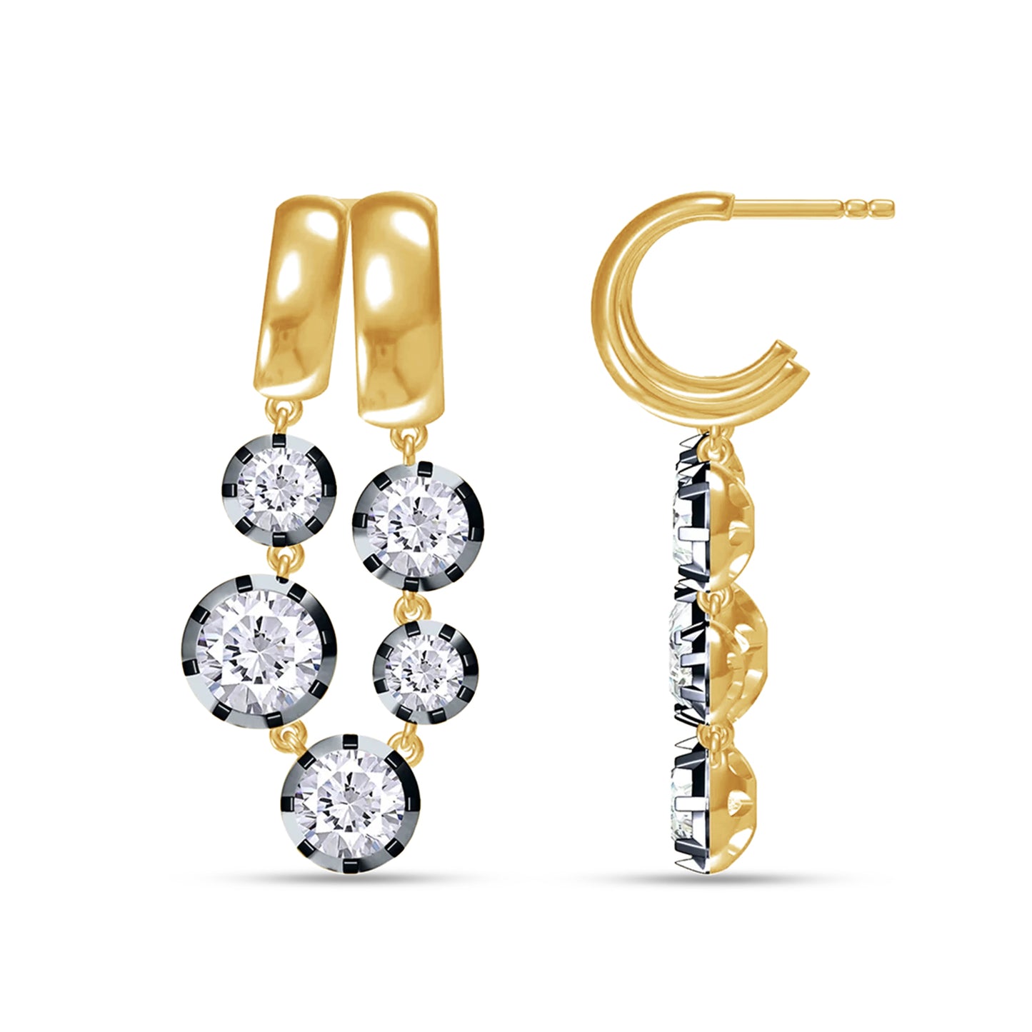 Stud Earrings For Women, Round Shape Lab Grown Diamond Two Tone Stud Earring