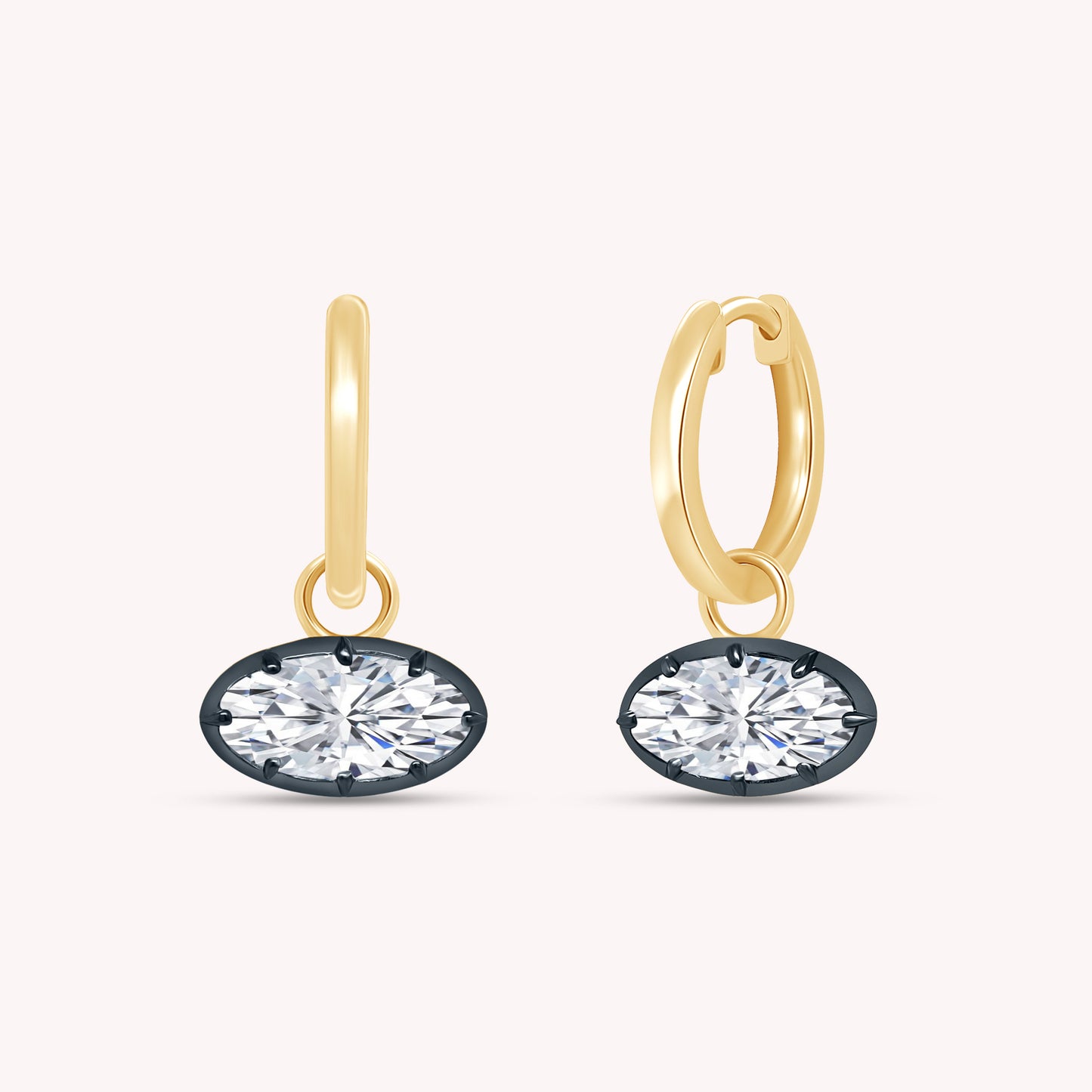 Huggie Earrings For Women, Moval Shape Lab Grown Diamond Two Tone Huggie Earring