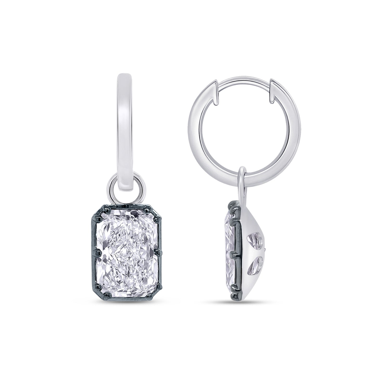 Huggie Earrings For Women, Emerald Shape Lab Grown Diamond Two Tone Huggie Earring