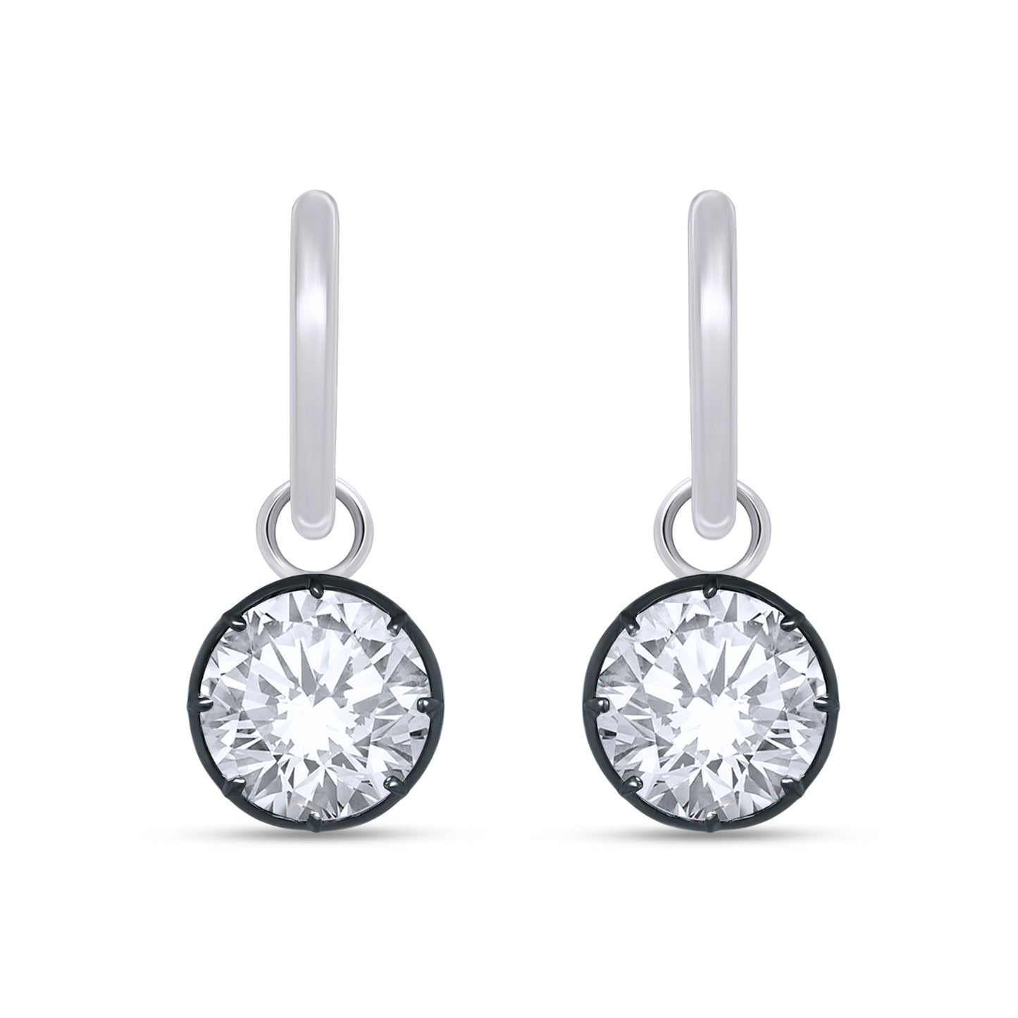 Huggie Earrings For Women, Round Shape Lab Grown Diamond Two Tone Huggie Earring