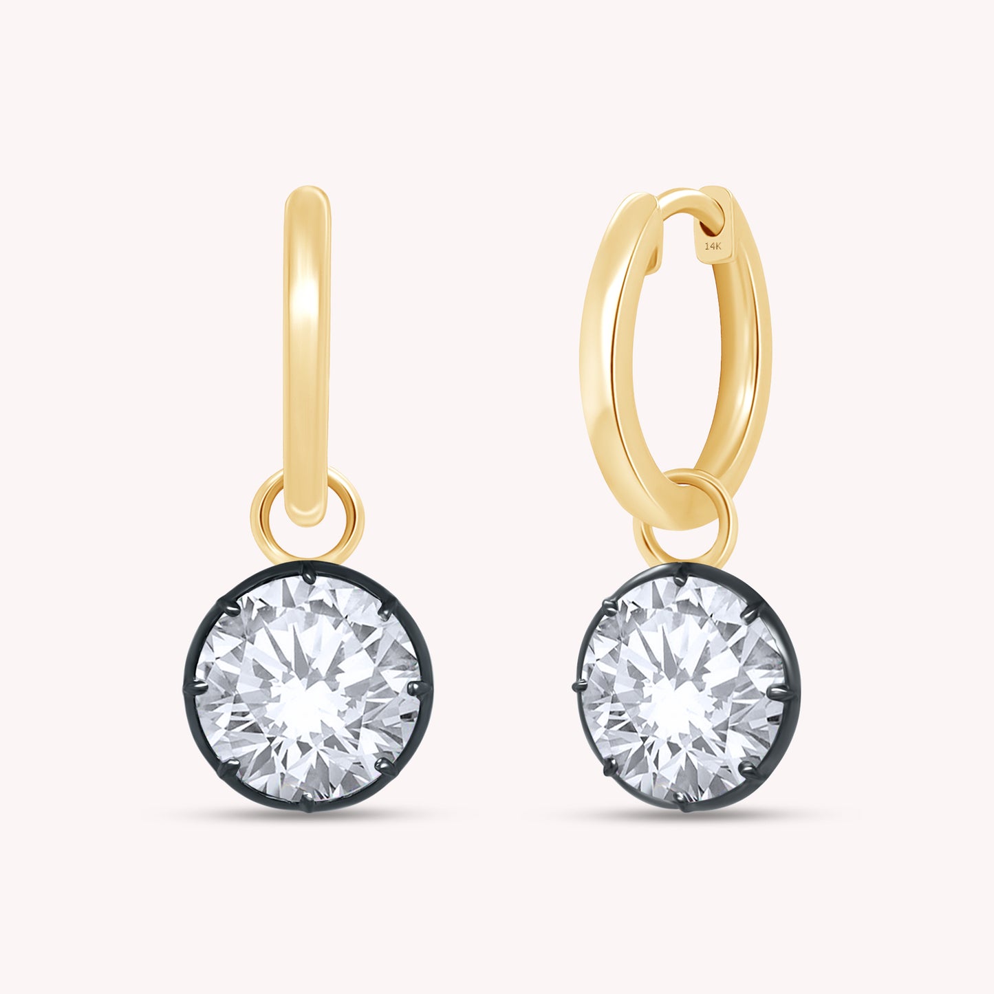Huggie Earrings For Women, Round Shape Lab Grown Diamond Two Tone Huggie Earring