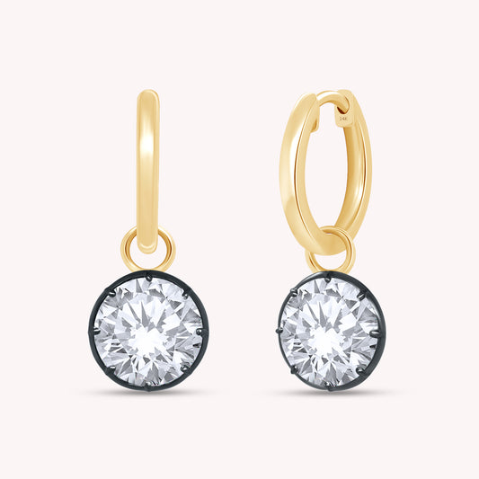Huggie Earrings For Women, Round Shape Lab Grown Diamond Two Tone Huggie Earring