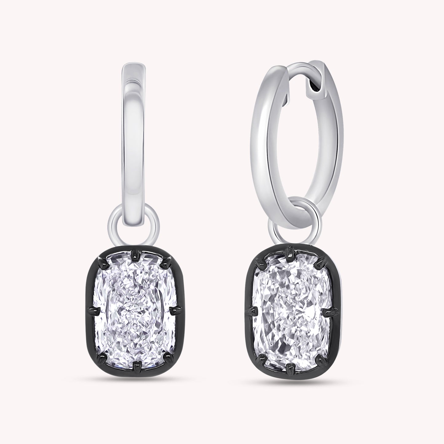 Huggie Earrings For Women, Cushion Shape Lab Grown Diamond Two Tone Huggie Earring