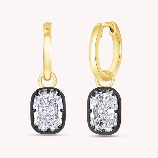 Huggie Earrings For Women, Cushion Shape Lab Grown Diamond Two Tone Huggie Earring