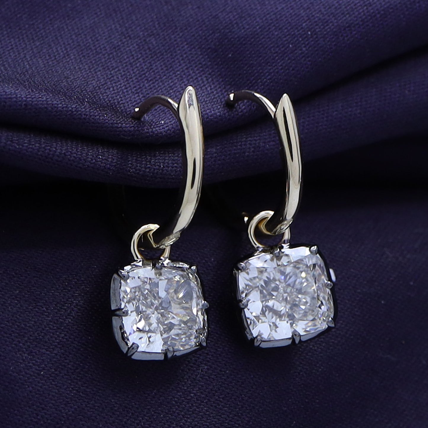 Huggie Earrings For Women, Cushion Shape Lab Grown Diamond Two Tone Huggie Earring